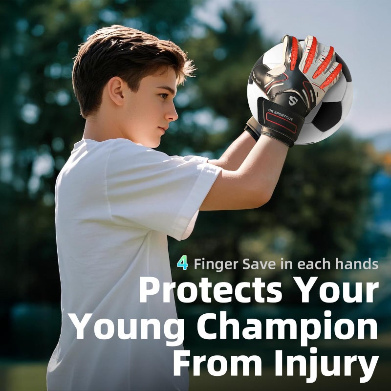 Sportout Youth&Adult Goalie Goalkeeper Gloves,Strong Grip for The Toughest Saves, with Finger Spines to Give Splendid Protection to Prevent Injuries,3 Colors (Black, 10) - Image 4